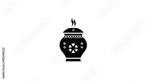 Stylized black incense burner icon with rising smoke, decorative aromatherapy censer silhouette for spiritual wellness