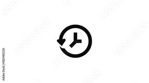 Black time history refresh icon with a circular arrow and clock symbol on a white background, concept of update, past, rewind.