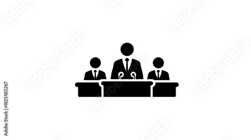 Professional Public Speaking and Panel Discussion Icon. Speaker at podium with microphones during a meeting or conference.