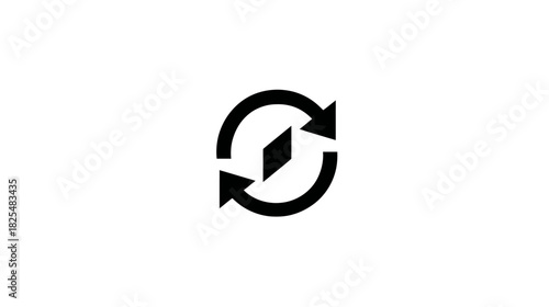 Modern refresh sync icon with circular arrows and abstract data diamond. Update, exchange, transfer concept.