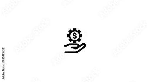 Hand Holding Cogwheel with Dollar Sign Icon - Financial Process, Investment, Earning & Economic Development Symbol