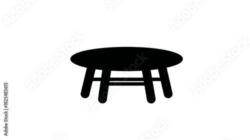 Minimalist Black Silhouette Icon of a Small Round Coffee Table or Stool. Simple Flat Vector Furniture Design Element.