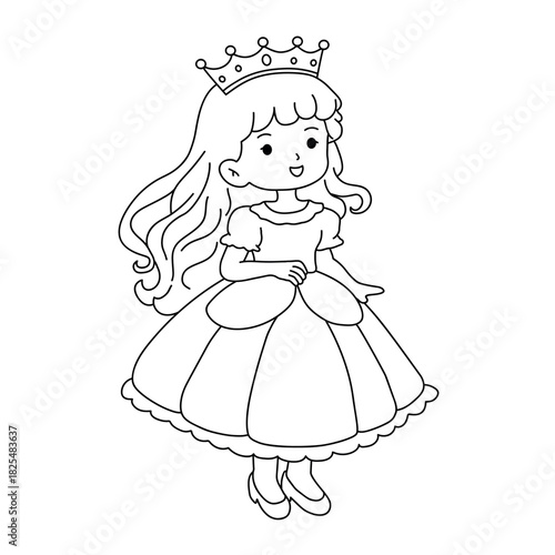 Beautiful princess with crown coloring pages for kids printable vector