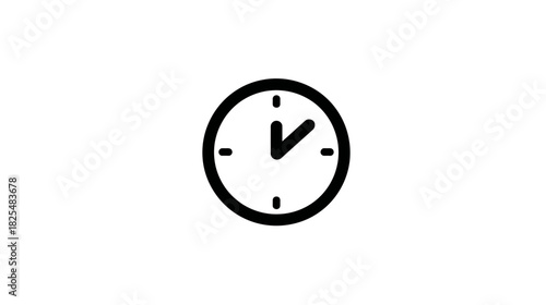 Simple black line art clock icon representing time, schedule, deadline, duration, hour, and minute. Minimalist vector symbol.