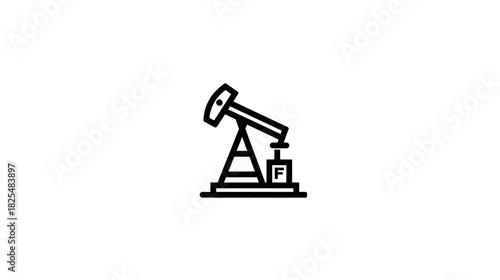 Oil Pumpjack Icon - Black Line Art Illustration of a Petroleum Derrick for Energy Industry and Fossil Fuel Extraction Concept