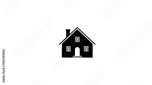 Black silhouette house icon on white background, simple minimalist graphic illustration for home, property, and real estate concepts