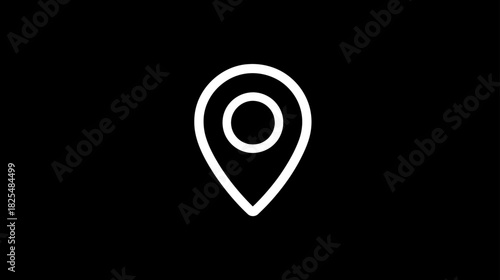 Modern White Outline Location Pin Icon, GPS Pointer for Maps, Navigation, and Geolocation on Dark Background