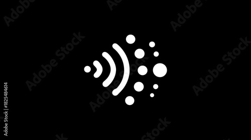 Abstract digital signal waves emitting dispersing particles on black background, technology communication concept
