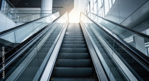 Empty escalator in a modern building.