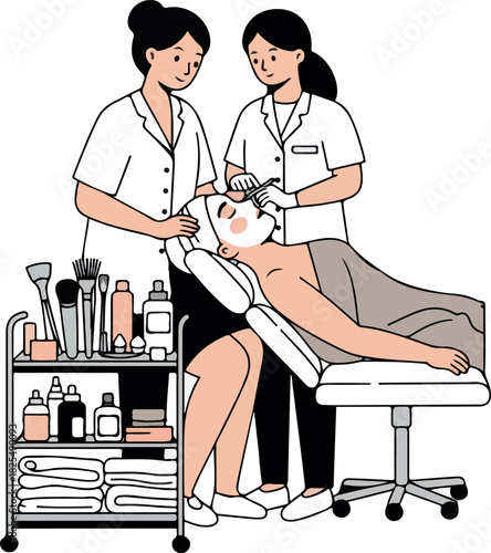 Two Women Applying Facial Mask to Client in Spa