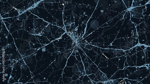 Intricate patterns of cracks and fissures spread across a dark, icy surface, creating a captivating abstract texture and design.
