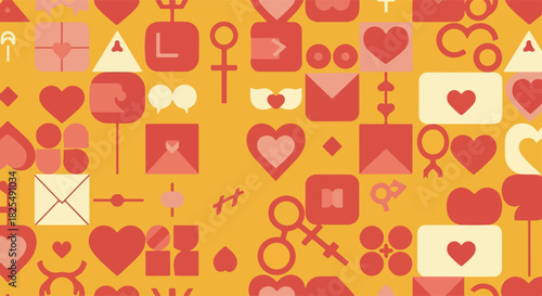Valentine Day Abstract Pattern Hearts Envelopes Love Symbols Yellow Red