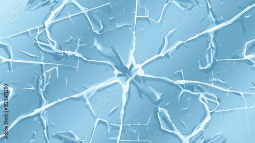 An artistic illustration of a fractured ice surface, showcasing a network of cracks radiating outwards from a central point, against a gradient blue backdrop.