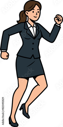 Woman In Business Suit Running With Determination White Background Isolated Object