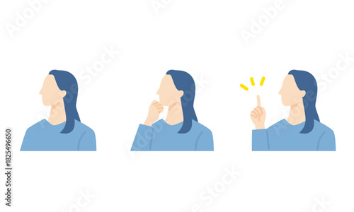 カジュアルな服装の女性、ビジネスパーソンの表情アイコン