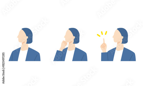 スーツを着た女性、ビジネスパーソンの表情アイコン