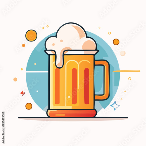 Refreshing beer mug with overflowing foam, perfect for brewery promotions, bar menus, or festive celebrations, a vector illustration, cheers!