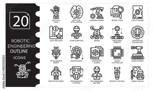 Engineering, Industrial Icon Set.Machinery, Robot, Factory,Automation Vector Pack, Industrial Process ,Technology Vector Collection. Mechanical, Production, AI & Worker Icons, Manufacturing icon