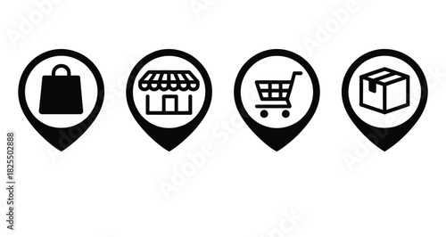 Shopping and Delivery Location Pin Icons - Retail, E-commerce & Store Locator