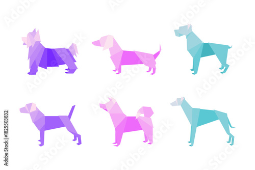 Colorful Dog Icons — Low Polygon Geometric Pet Vector Set