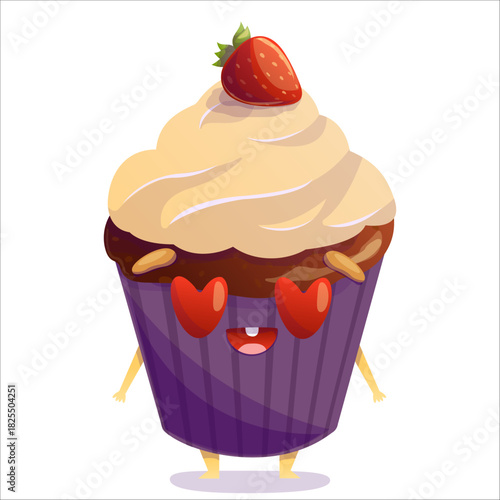 Vector illustration of a cake in love. Cake, character, love, holiday, vector, joy, sweet, fun, Valentine's Day