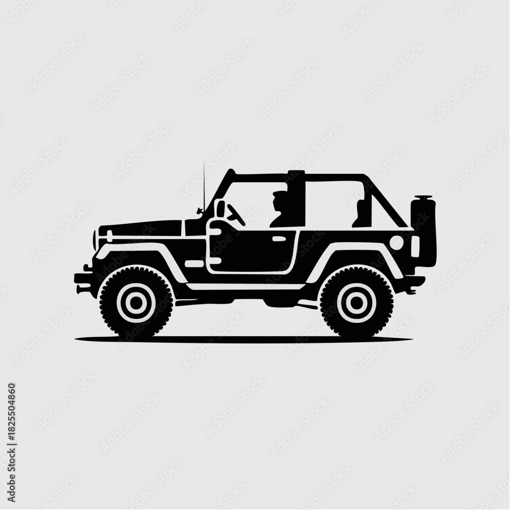 Fototapeta premium Black Jeep Silhouette on a White Background.