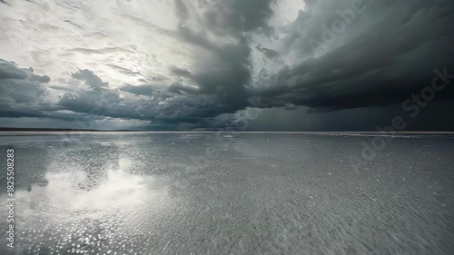 Dramatic Storm Clouds Reflecting on a Still Water Surface.