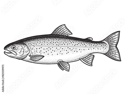 Trout Fish Monochrome Hand Drawn Illustration