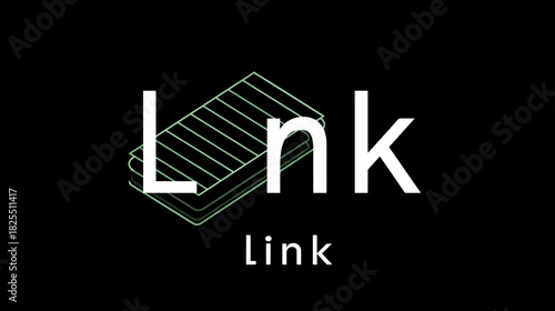 Conceptual 'Lnk' and 'link' typography with stacked layers icon on dark background, representing connection, network, or data
