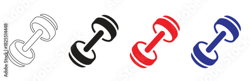 Multiple variants of modern fitness dumbbell icons, ideal for gym apps, workout designs, health promotion, and exercise programs, isolated on transparent background.