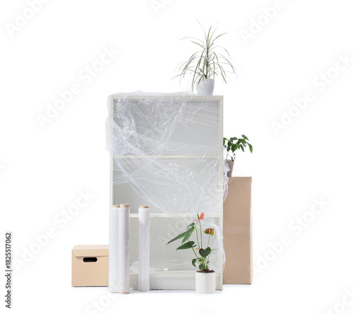 Shelving unit wrapped in st...