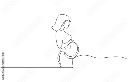 Continuous one line drawing of a pregnant woman expecting a baby isolated on transparent background.