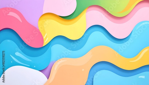 Colorful, layered paper-cut style illustration with swirling shapes and vibrant hues