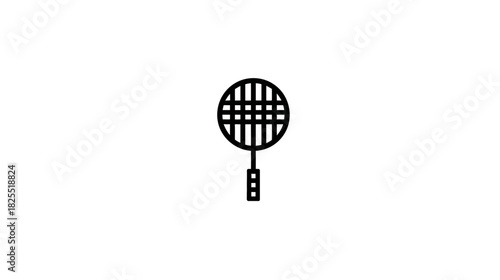 Badminton racket icon, minimalist black line art vector symbol for sport, game, recreation, and athletic equipment design