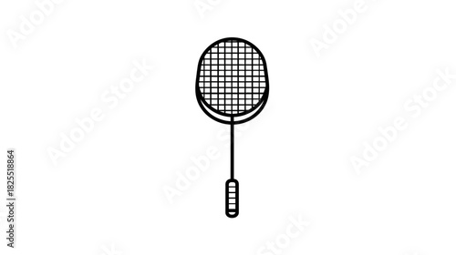Simple outline illustration of a badminton racket, essential sports equipment for playing recreational games and active lifestyle.