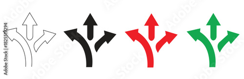 arrow, direction, path, choice, decision, fork, divergence, split, route, icon, set, multiple, variant