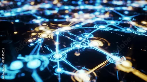 Abstract digital network visualization with glowing nodes and connections