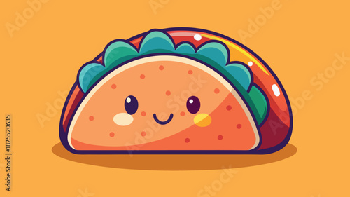 Cute kawaii taco character with happy face and tongue out