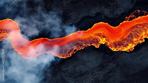 A close-up of a lava flow releasing smoke, highlighting the powerful forces of nature at work in a volcanic environment