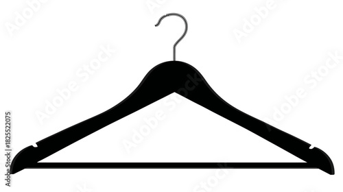 Stylish Black Wooden Clothes Hanger Silhouette with Metal Hook Isolated on White Background for Fashion Retail Concepts