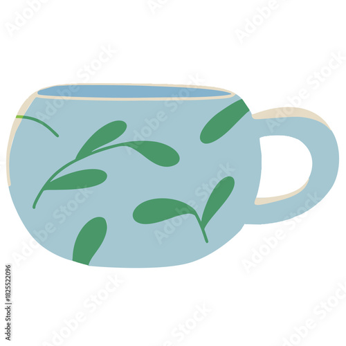 Blue tea cup, coffee cup with leaves pattern design
