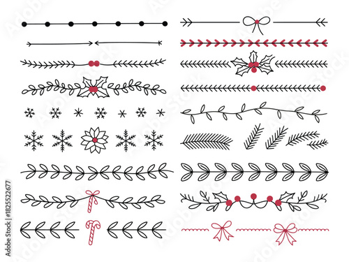 Hand-Drawn Ornamental Winter Dividers, Snowflake Borders, Christmas and Holiday , Floral Ornate Separators, Wedding and Xmas Card Design, Isolated Vector Symbols for Invitations
