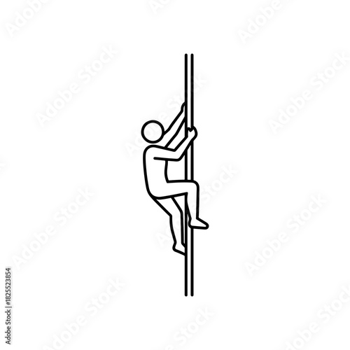 Dynamic icon of person climbing pole, symbolizing progress, challenge, or overcoming obstacles, originally vector graphics, useful for web and print design