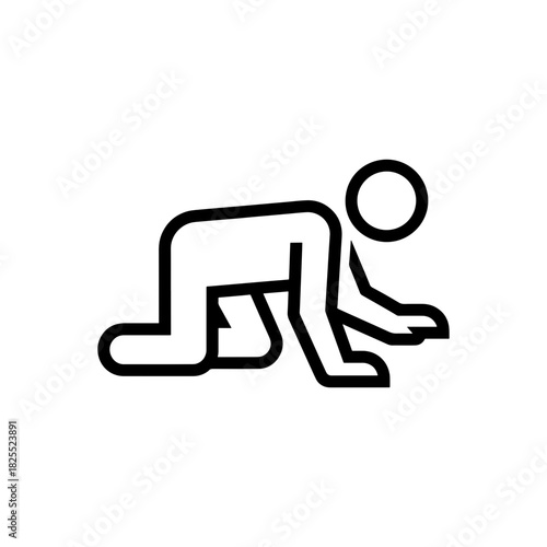 Simple linear icon of a crawling human figure, perfect for illustrating growth, development, or challenges, originally a scalable vector graphic