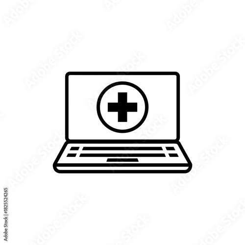 Modern telehealth solution with laptop displaying medical cross: Streamline healthcare access, innovate with digital health, and ensure patient well-being