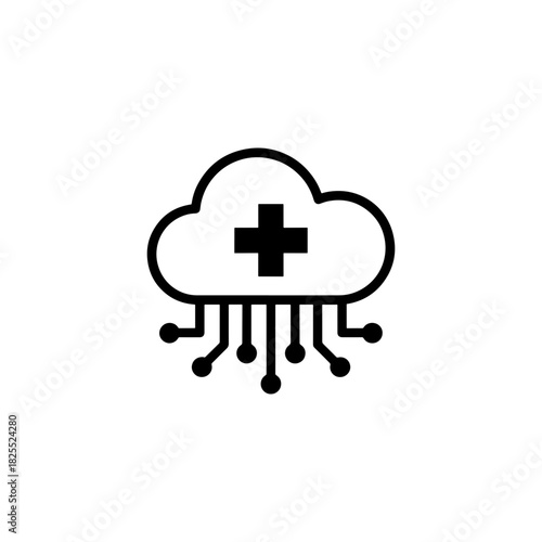 Modern cloud computing plus symbol for innovative healthcare solutions, promoting digital wellness and technology advancement in medicine and telemedicine