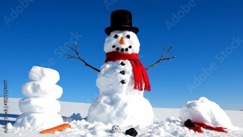 Time Lapse Melting Snowman Sunny Day Clear Blue Sky Snow Winter Outdoors