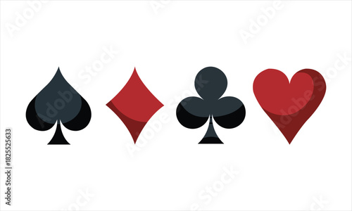 Four Playing Card Suits Spades Diamonds Clubs Hearts Isolated on White vector illustration