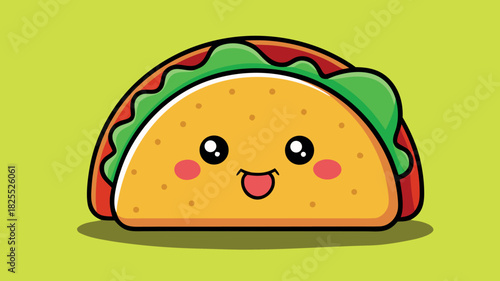 Cute kawaii taco character with happy face and tongue out