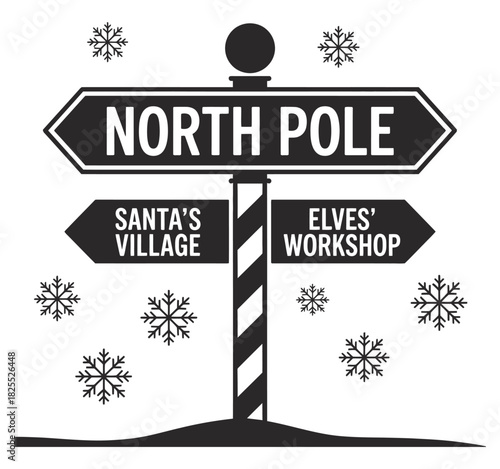 North Pole Signpost Vector, Holiday Winter Direction Sign Illustration, Festive Decoration, Seasonal Travel Icon, Hand-Drawn Winter Landscape Element, Isolated Vector Design